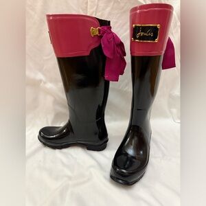 Brand New! Joules Evedon Welly Women's Black and Pink Rain Boots sz 8/39